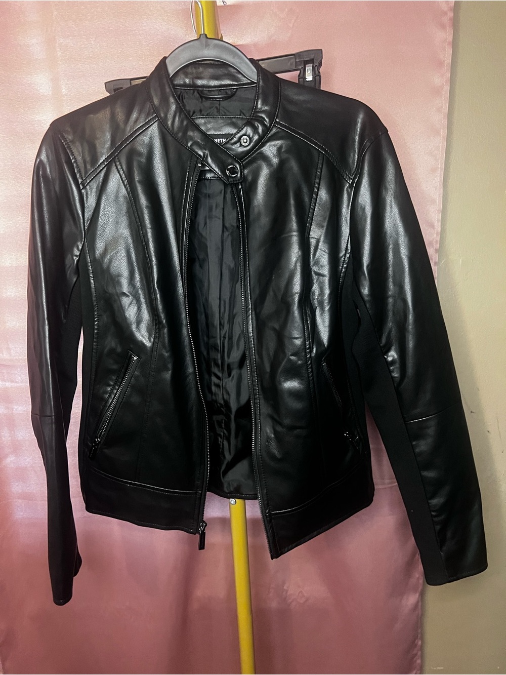 Kenneth Cole Black Faux Leather Moto-Style Jacket